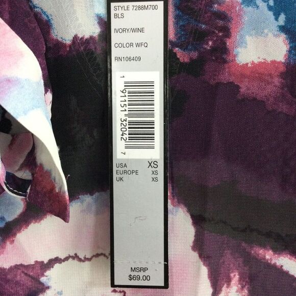 Tahari Arthur S. Levine Collared V-Neck Ruffle Long Sleeve Blouse Top Ivory/Wine - Picture 8 of 11